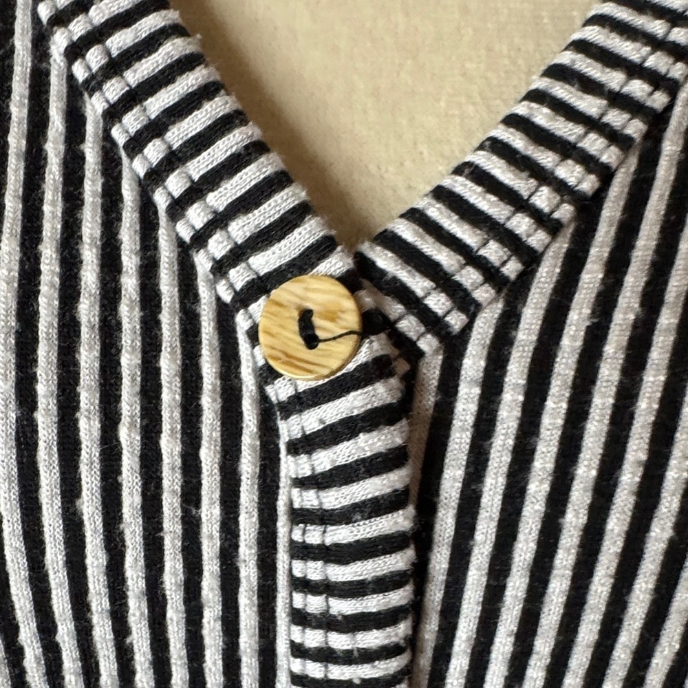 Navy and White Striped V-Neck Blouse with Tie Front - Picture 6 of 8
